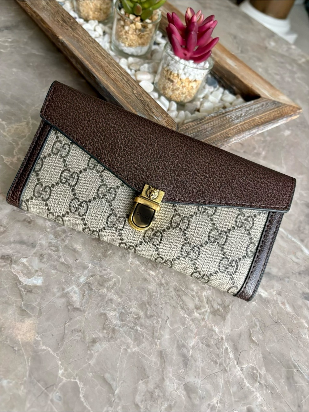 GG Canvas Envelope Wallet with Gold-Tone Clasp